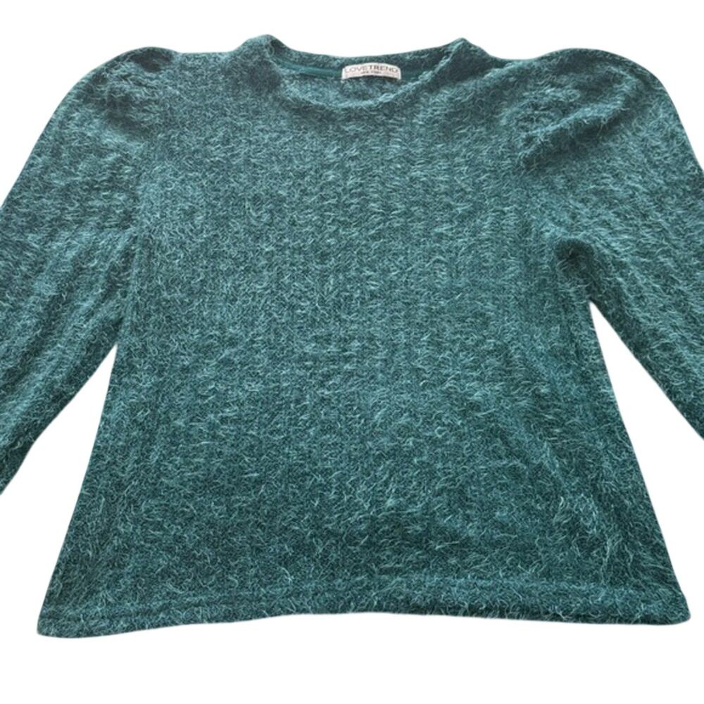 Teal Fuzzy Knit Sweater Soft Textured Crewneck Long Sleeve Womens‎ Pullover Top